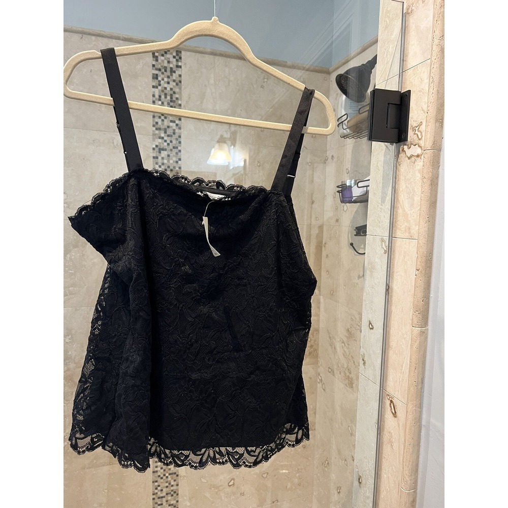 Coldwater Creek Black Lace Satin Trim Camisole Blouse Women Large NWT 011042165